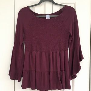 Dark Purple Bell Sleeve Top